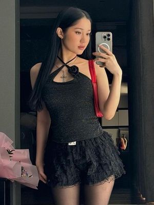 New Fashion Sexy Spice Embroidered Lace Up Halter Slim Waist Solid Color Vest