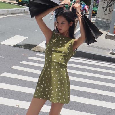 Street Style Summer Sweet Sexy Backless Round Neck Floral Loose Princess Skirt Europe And The United States New Dress