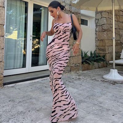 Summer new fashion sexy backless custom print slim halter dress
