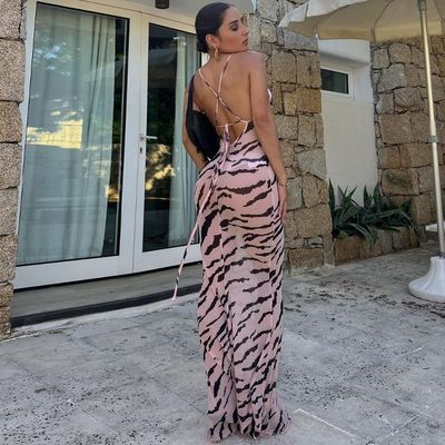 Summer new fashion sexy backless custom print slim halter dress