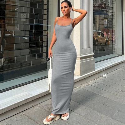 New fashion sexy backless solid color slim-fit halter dress