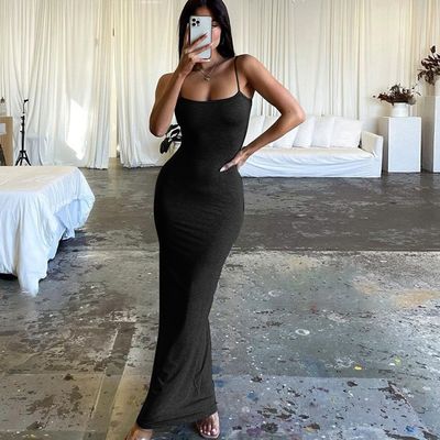 New fashion sexy backless solid color slim-fit halter dress