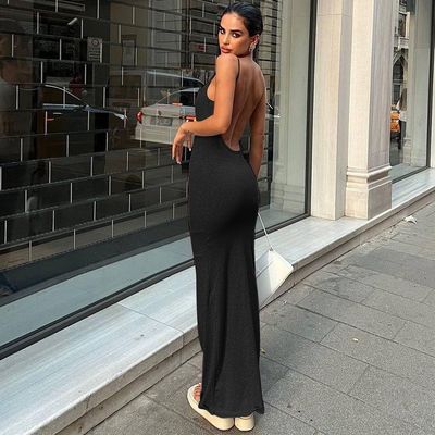 New fashion sexy backless solid color slim-fit halter dress