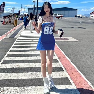 Summer New Fashion Sexy Tight Print Wrap Hip Skirt + Gauze Short Sleeve Vest Set
