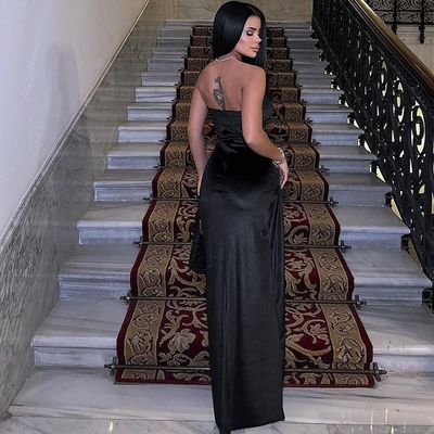 Summer New Fashion Sexy Slit Slim Pleated Strapless Dress