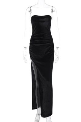 Summer New Fashion Sexy Slit Slim Pleated Strapless Dress