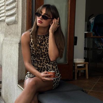 New Summer Crew-neck Sleeveless Leopard Print Sexy Tight Wrap Hip Dress