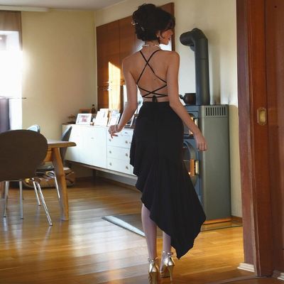 New Sexy Hottie Low-cut One-line Neck Halter Halter Big Halter Dress