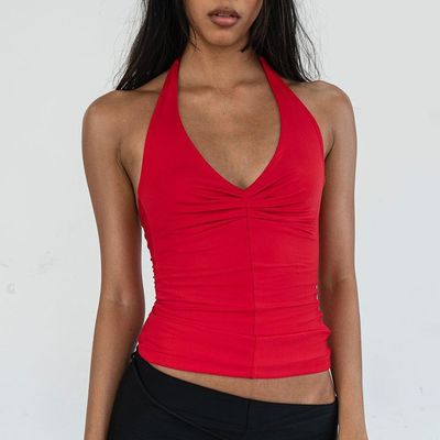 Summer new solid color V-neck halter strap slim-fit small vest top