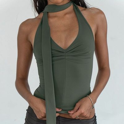 Summer new solid color V-neck halter strap slim-fit small vest top