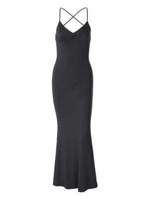 New solid color fishtail skirt sexy halter dress