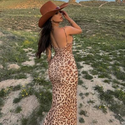 Summer new fashion print slim-fit split sexy halter halter dress