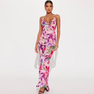 Summer new sexy lace up halter skirt fashion print dress
