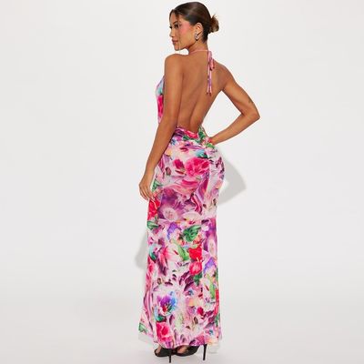 Summer new sexy lace up halter skirt fashion print dress