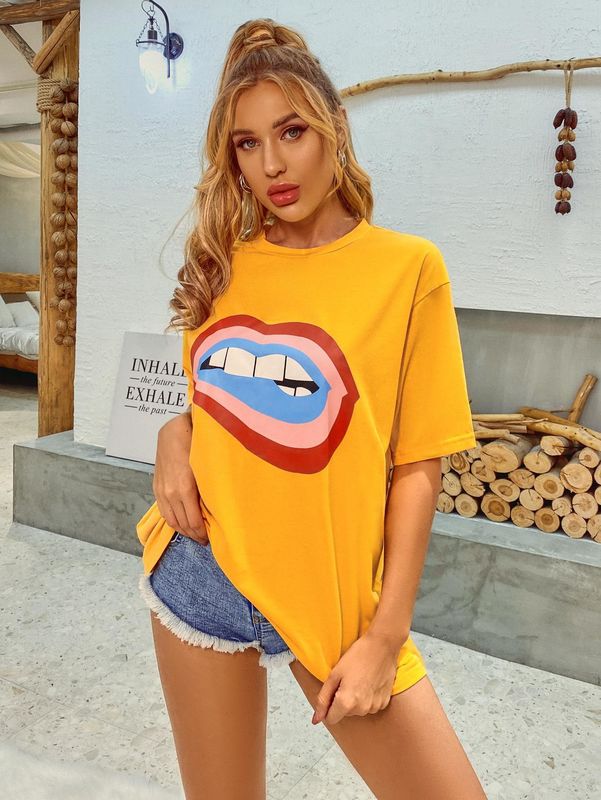 Stylish Comfortable Decal T Shirt Women'S Loose Cotton Tank Tops Five Quarter Sleeve