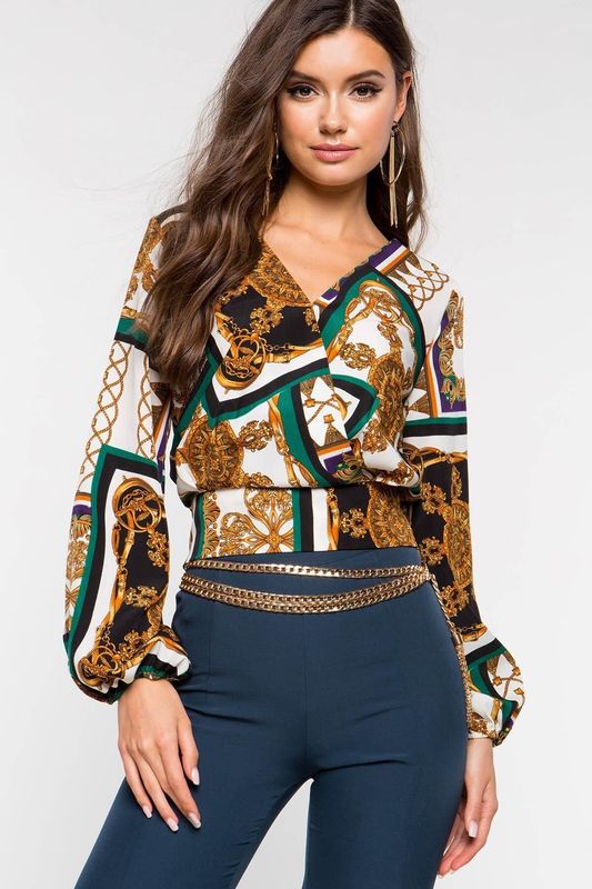 V Neck Long Sleeve Printed T Shirt Digital Printing Long Sleeve Short Top