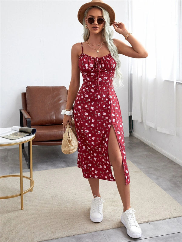 Multi Colored Elegant Floral Dresses Commuter Floral Dresses For Ladies