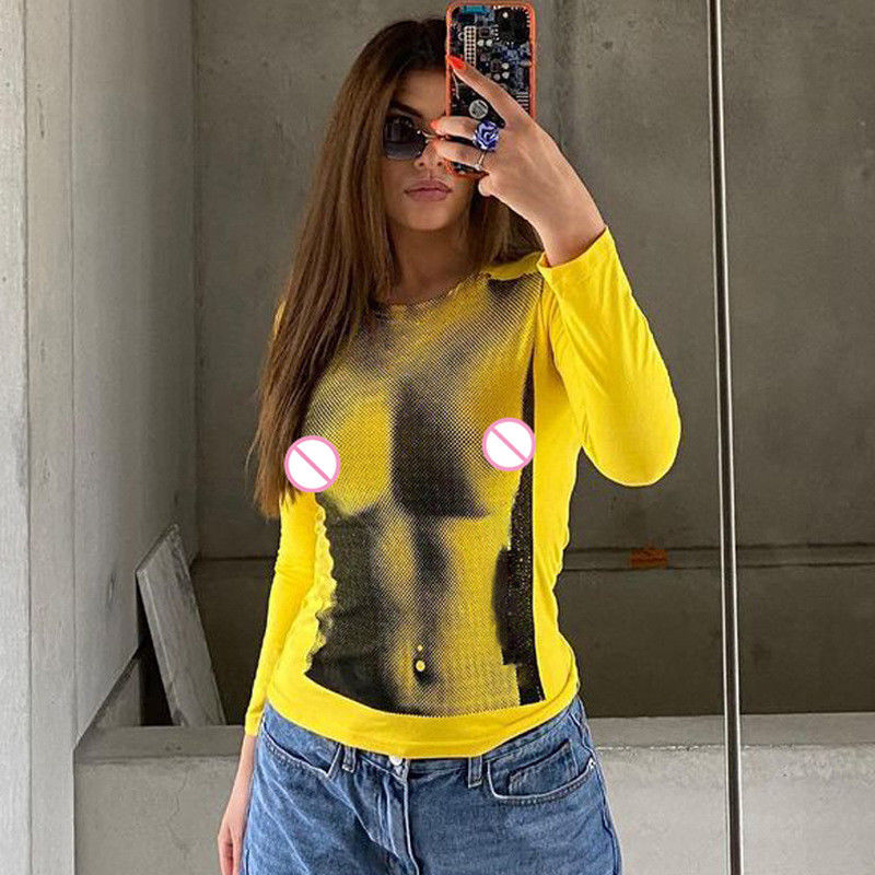 Digital Printed Decal T Shirt Fashion Printed All Match Long Sleeve Crop T Shirt