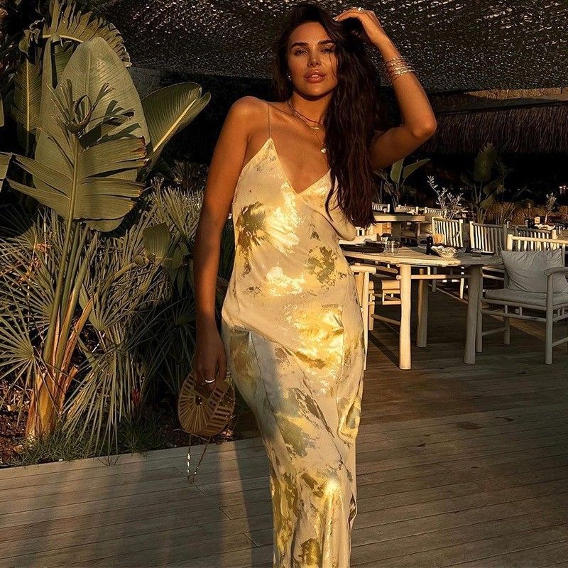 XL Size Sexy Slip Dress Fashion Sexy Backless Hot Gold Slip Dress