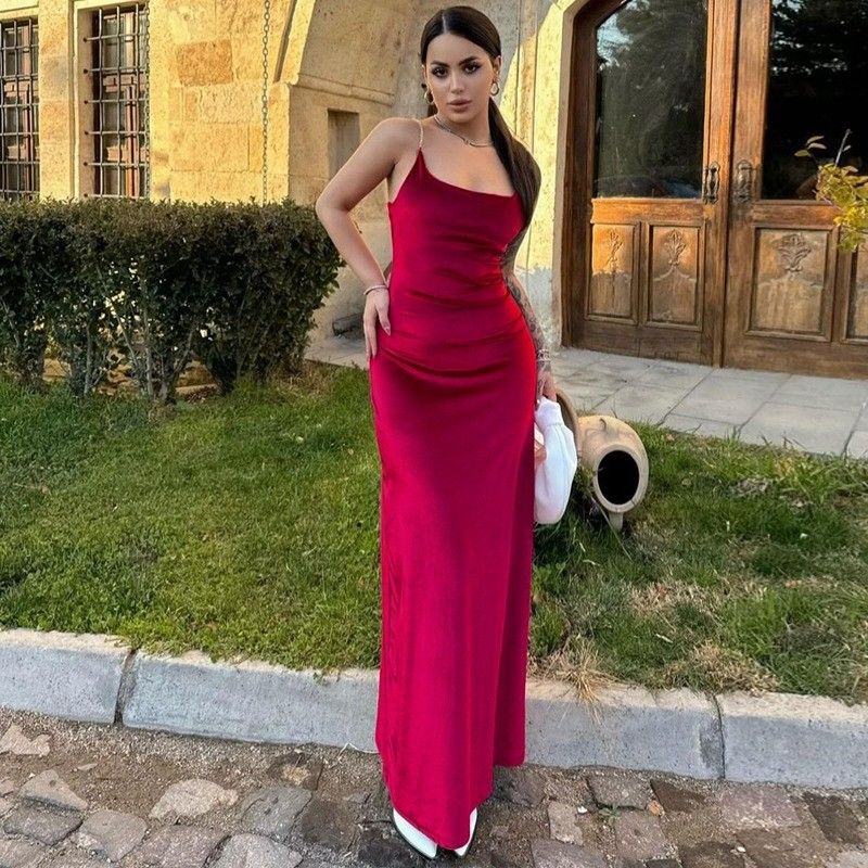 High Sense Custom New Fashion Sexy Halter Halter Solid Color Dress