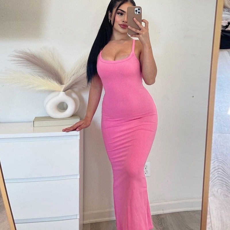 Spring Summer New Fashion Sexy Backless Slim Solid Color Halter Dress Can Be Customized In Any Color
