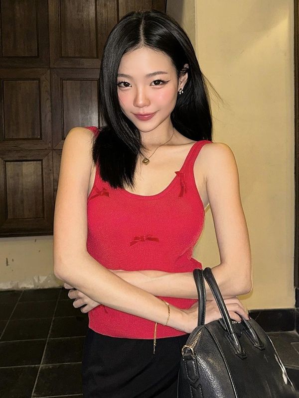 Spring And Summer New Bow Slim Crop Casual Comfortable With Any Halter Vest Short Female