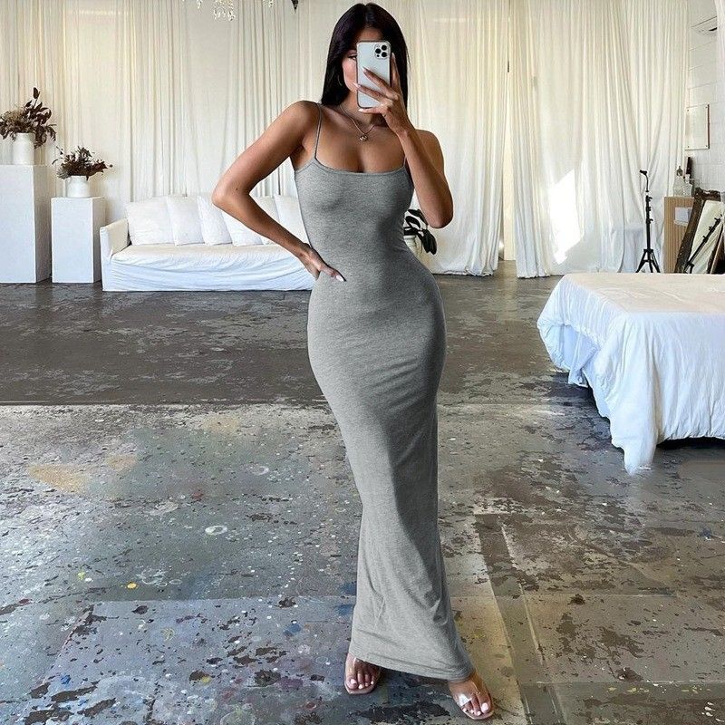 New fashion sexy backless solid color slim-fit halter dress